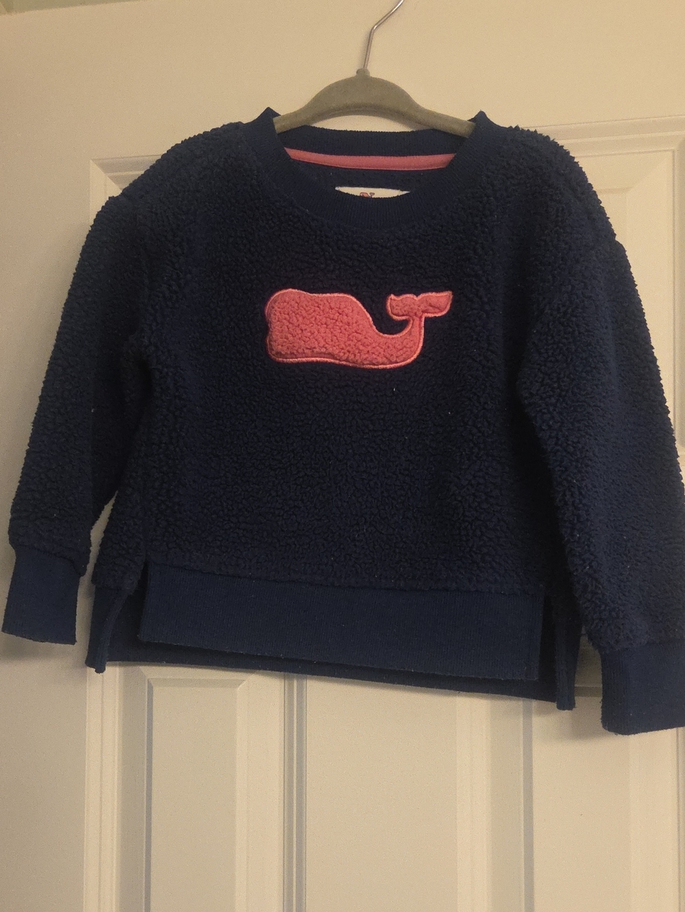 Vineyard Vines Navy Sherpa Pullover with Pink Whale Patch